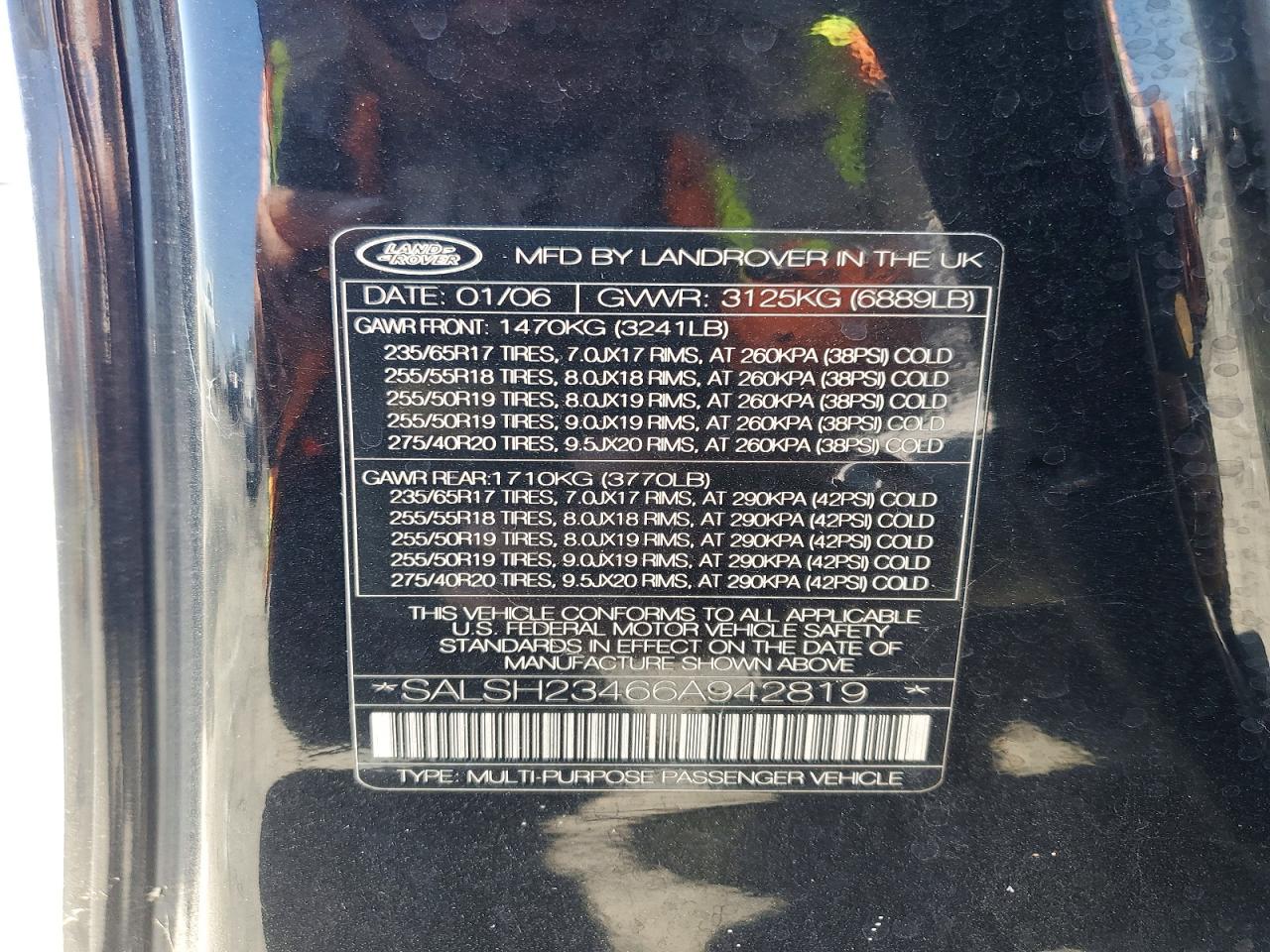 2006 Land Rover Range Rover Sport Supercharged Black vin: SALSH23466A942819