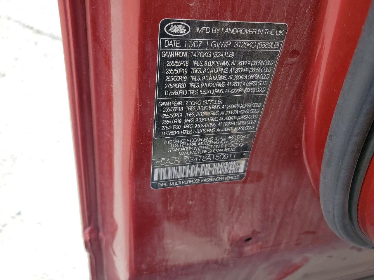 2008 Land Rover Range Rover Sport Supercharged Red vin: SALSH23478A150911