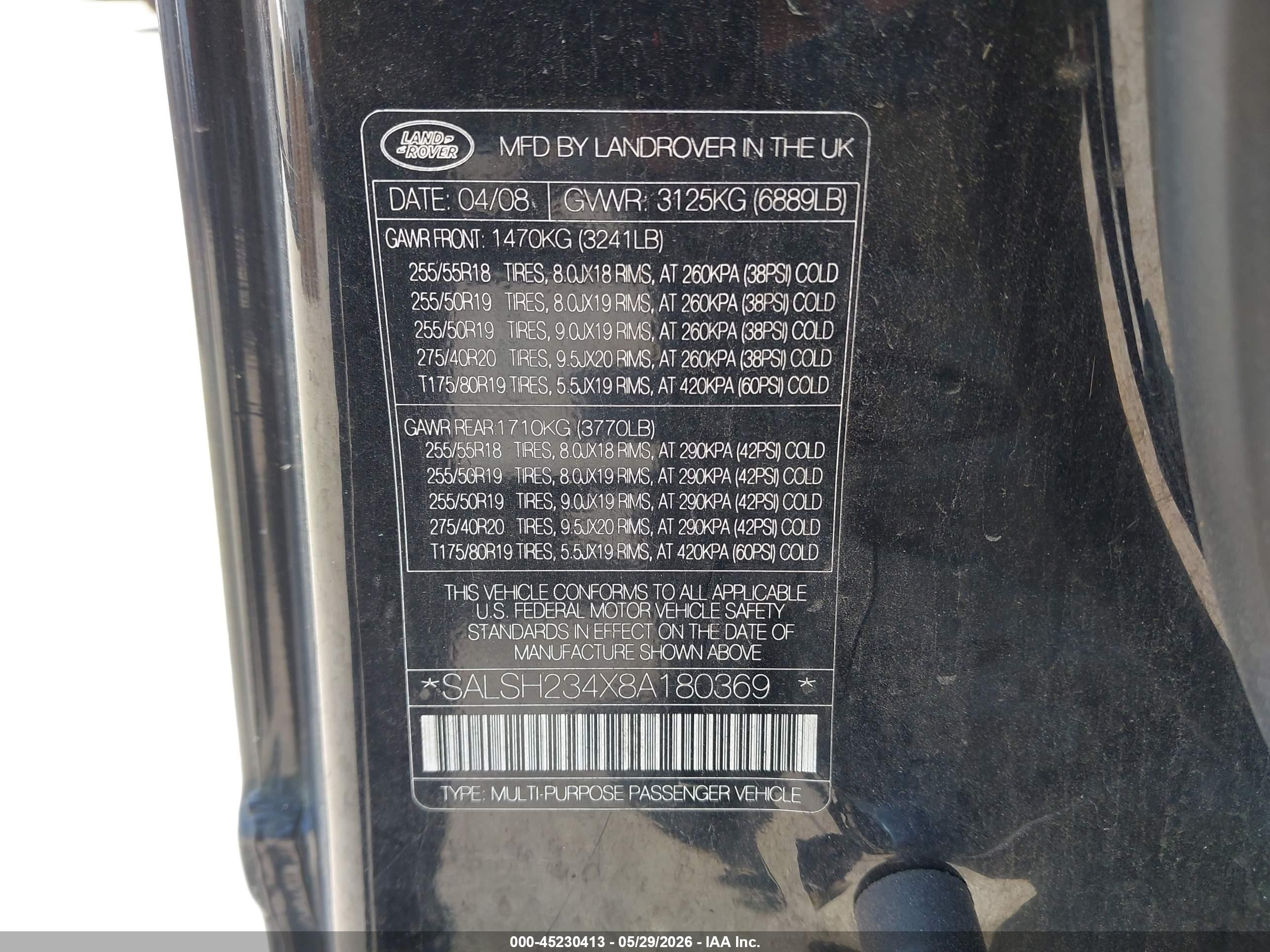 2008 Land Rover Range Rover Sport Supercharged Black vin: SALSH234X8A180369