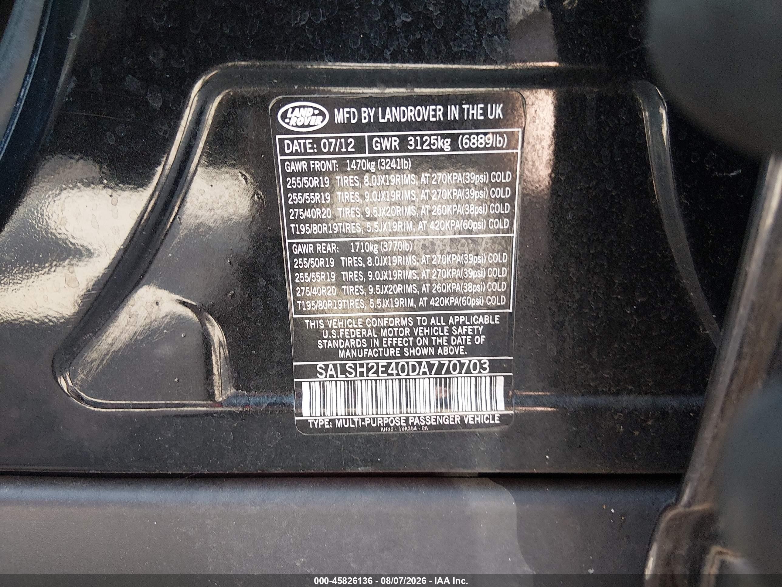2013 Land Rover Range Rover Sport Supercharged Black vin: SALSH2E40DA770703