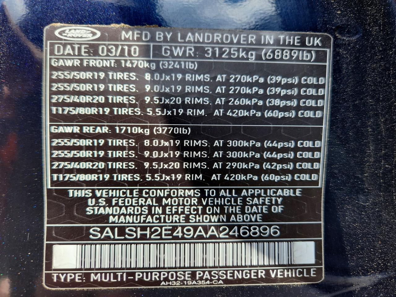 2010 Land Rover Range Rover Sport Sc Blue vin: SALSH2E49AA246896