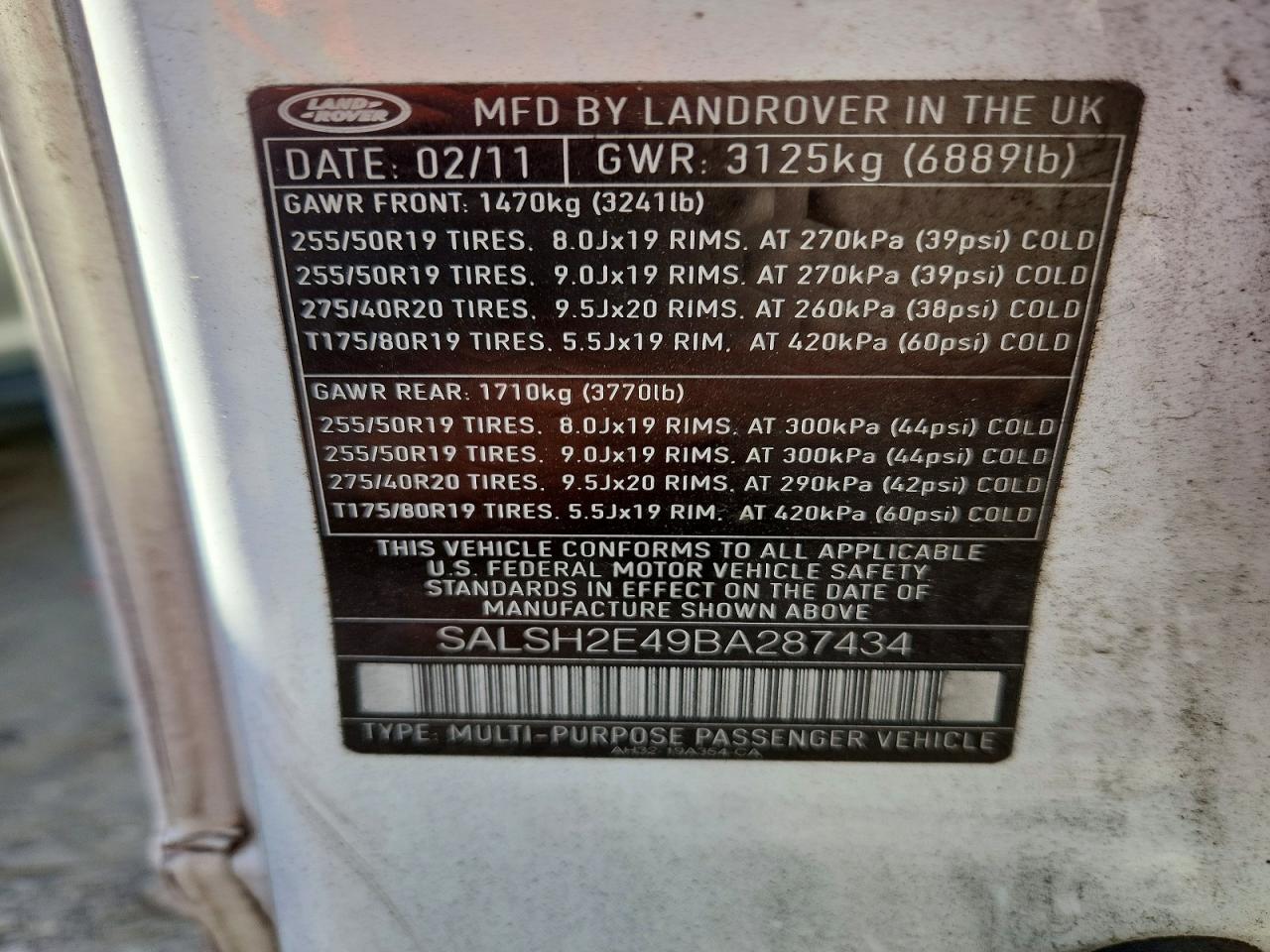2011 Land Rover Range Rover Sport Sc White vin: SALSH2E49BA287434
