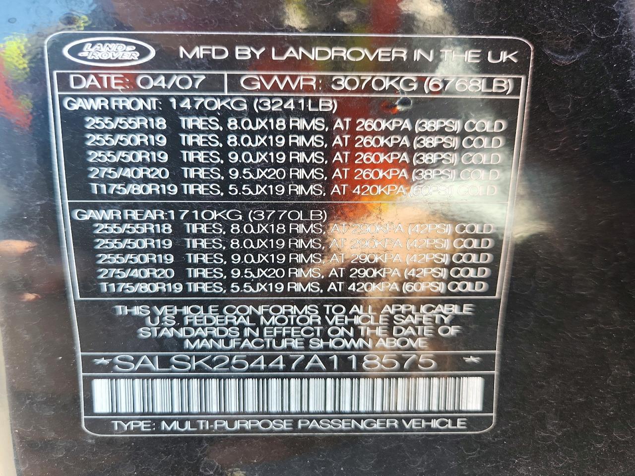 2007 Land Rover Range Rover Sport Hse Black vin: SALSK25447A118575