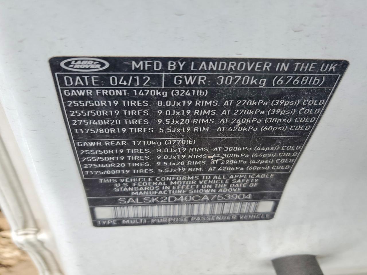 2012 Land Rover Range Rover Sport Hse Luxury White vin: SALSK2D40CA753904
