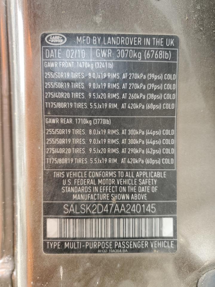 2010 Land Rover Range Rover Sport Lux Brown vin: SALSK2D47AA240145