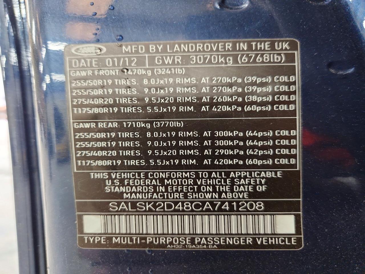 2012 Land Rover Range Rover Sport Hse Luxury Blue vin: SALSK2D48CA741208