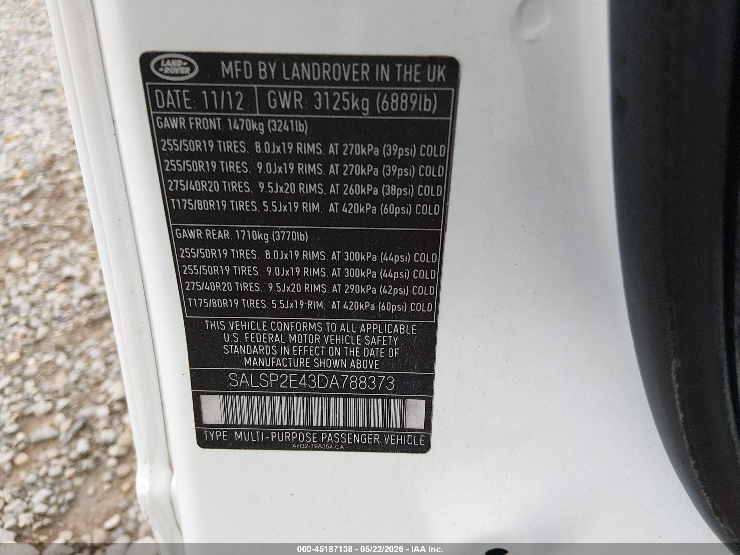2013 Land Rover Range Rover Sport Supercharged White vin: SALSP2E43DA788373