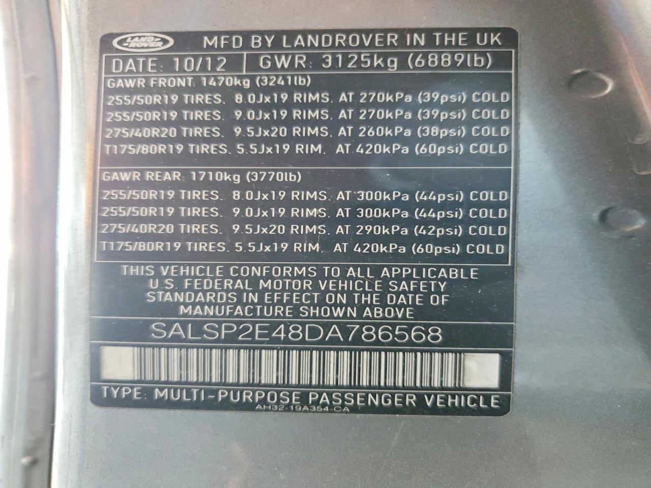 2013 Land Rover Range Rover Sport Autobiography Gray vin: SALSP2E48DA786568