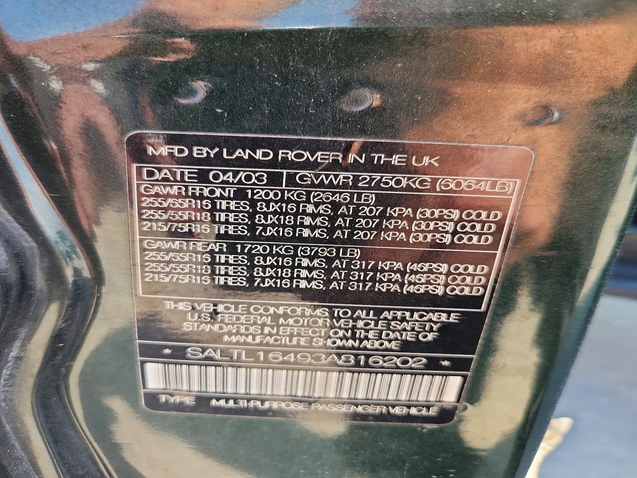 2003 Land Rover Discovery Ii S Green vin: SALTL16493A816202