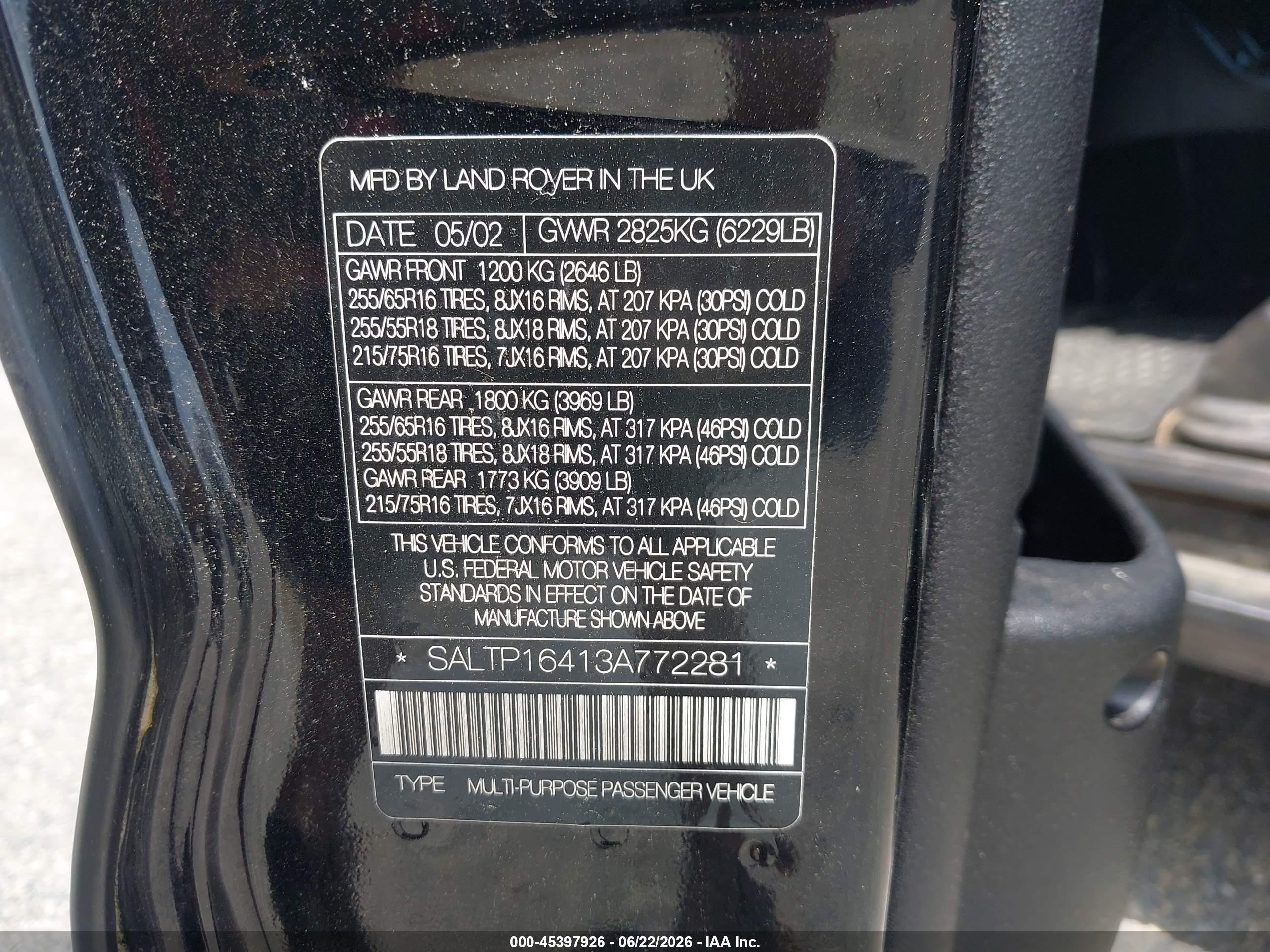 2003 Land Rover Discovery Hse Black vin: SALTP16413A772281