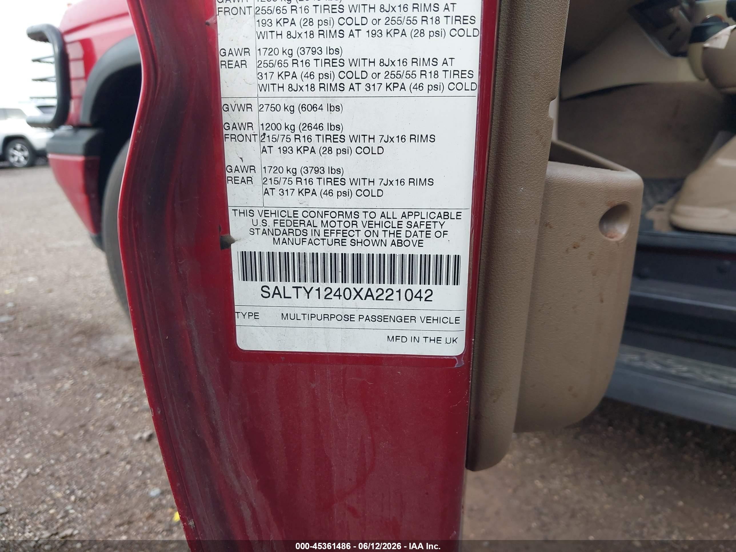 1999 Land Rover Discovery Series Ii Red vin: SALTY1240XA221042