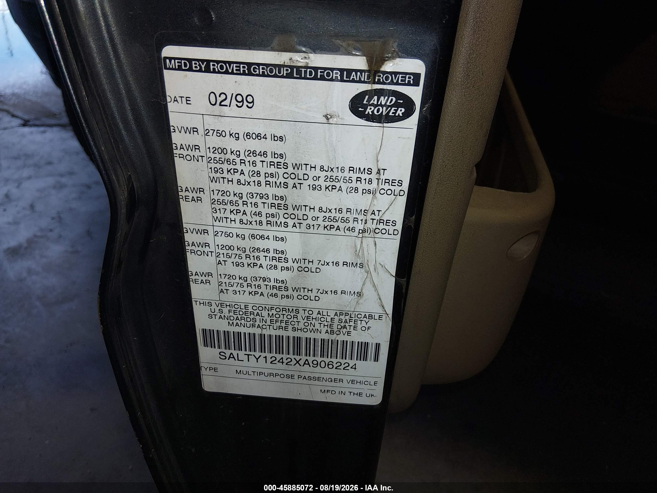 1999 Land Rover Discovery Series Ii Gray vin: SALTY1242XA906224