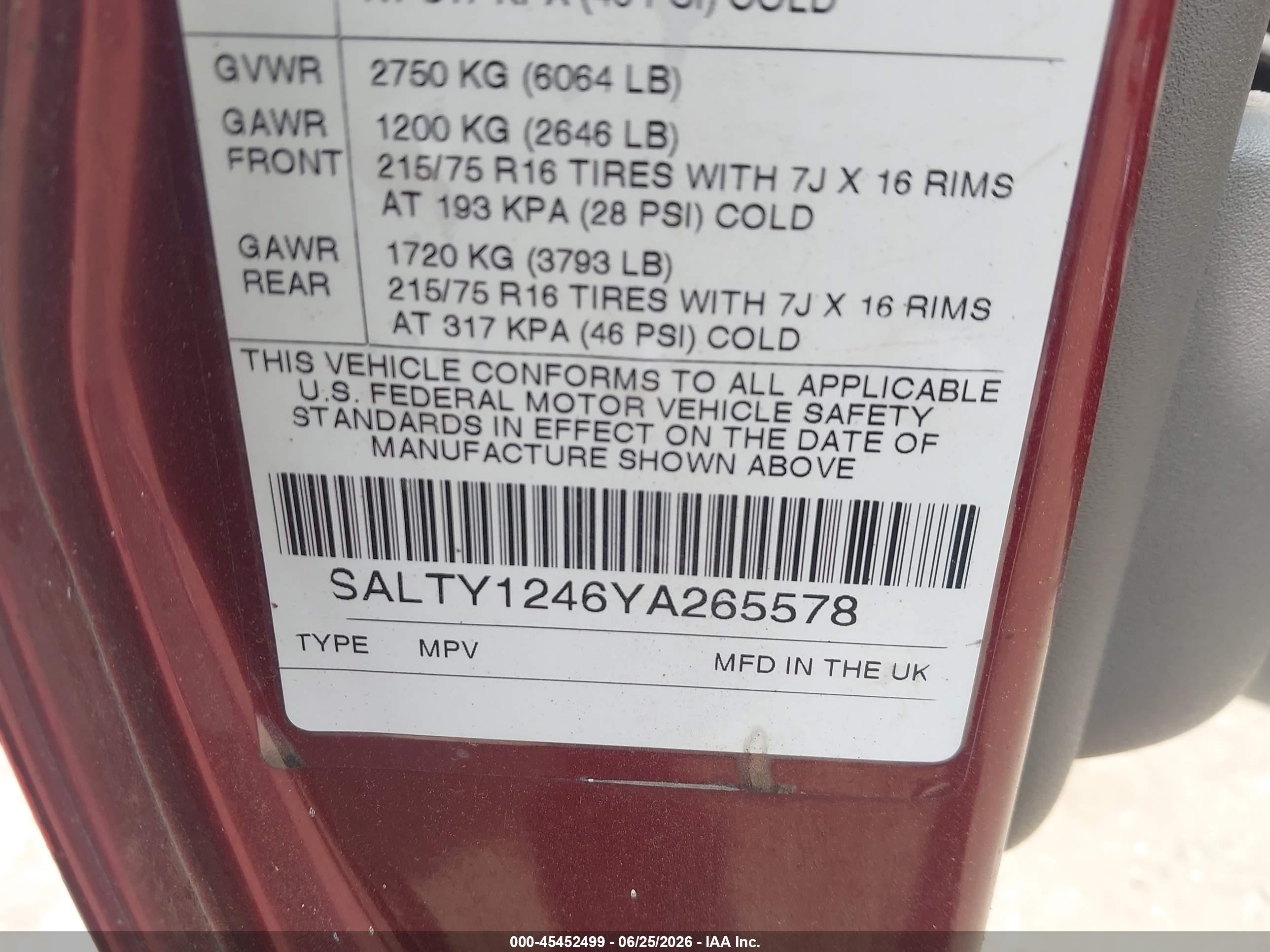 2000 Land Rover Discovery Series Ii Cloth/series Ii Leather Red vin: SALTY1246YA265578