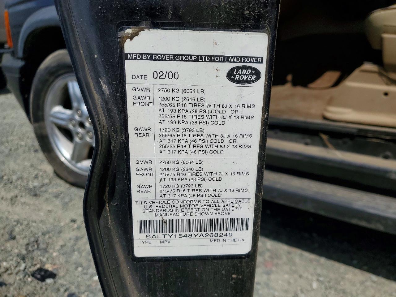 2000 Land Rover Discovery Ii Blue vin: SALTY1548YA268249
