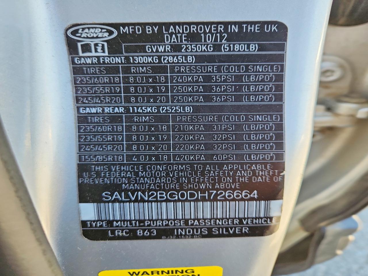 2013 Land Rover Range Rover Evoque Pure Silver vin: SALVN2BG0DH726664