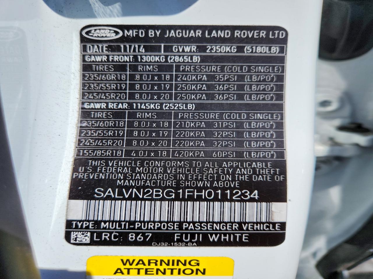2015 Land Rover Range Rover Evoque Pure White vin: SALVN2BG1FH011234