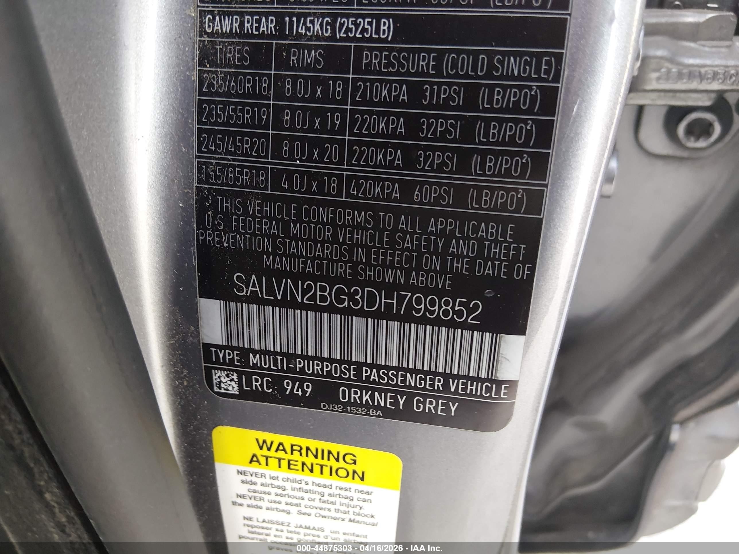 2013 Land Rover Range Rover Evoque Pure Gray vin: SALVN2BG3DH799852