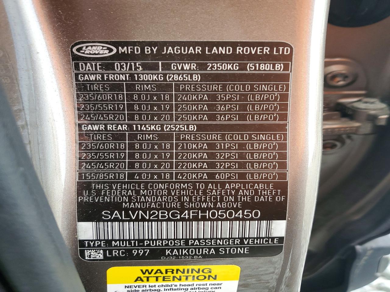 2015 Land Rover Range Rover Evoque Pure Tan vin: SALVN2BG4FH050450