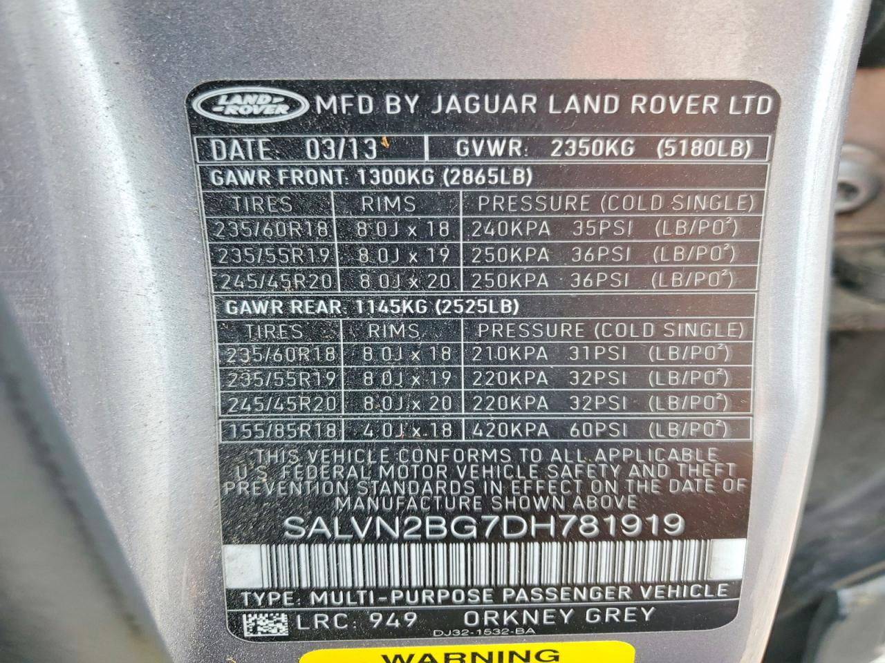 2013 Land Rover Range Rover Evoque Pure Silver vin: SALVN2BG7DH781919