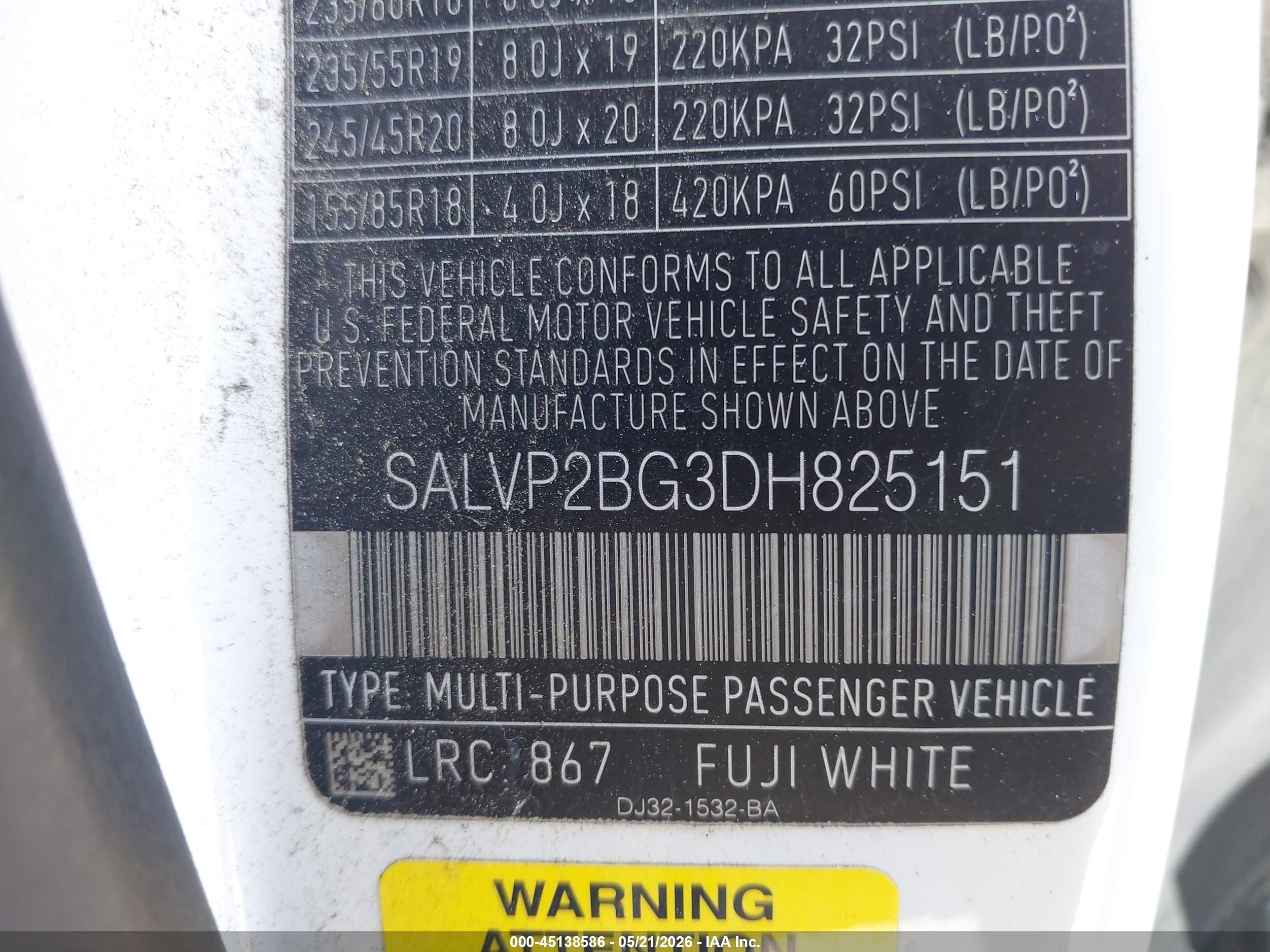 2013 Land Rover Range Rover Evoque Pure White vin: SALVP2BG3DH825151