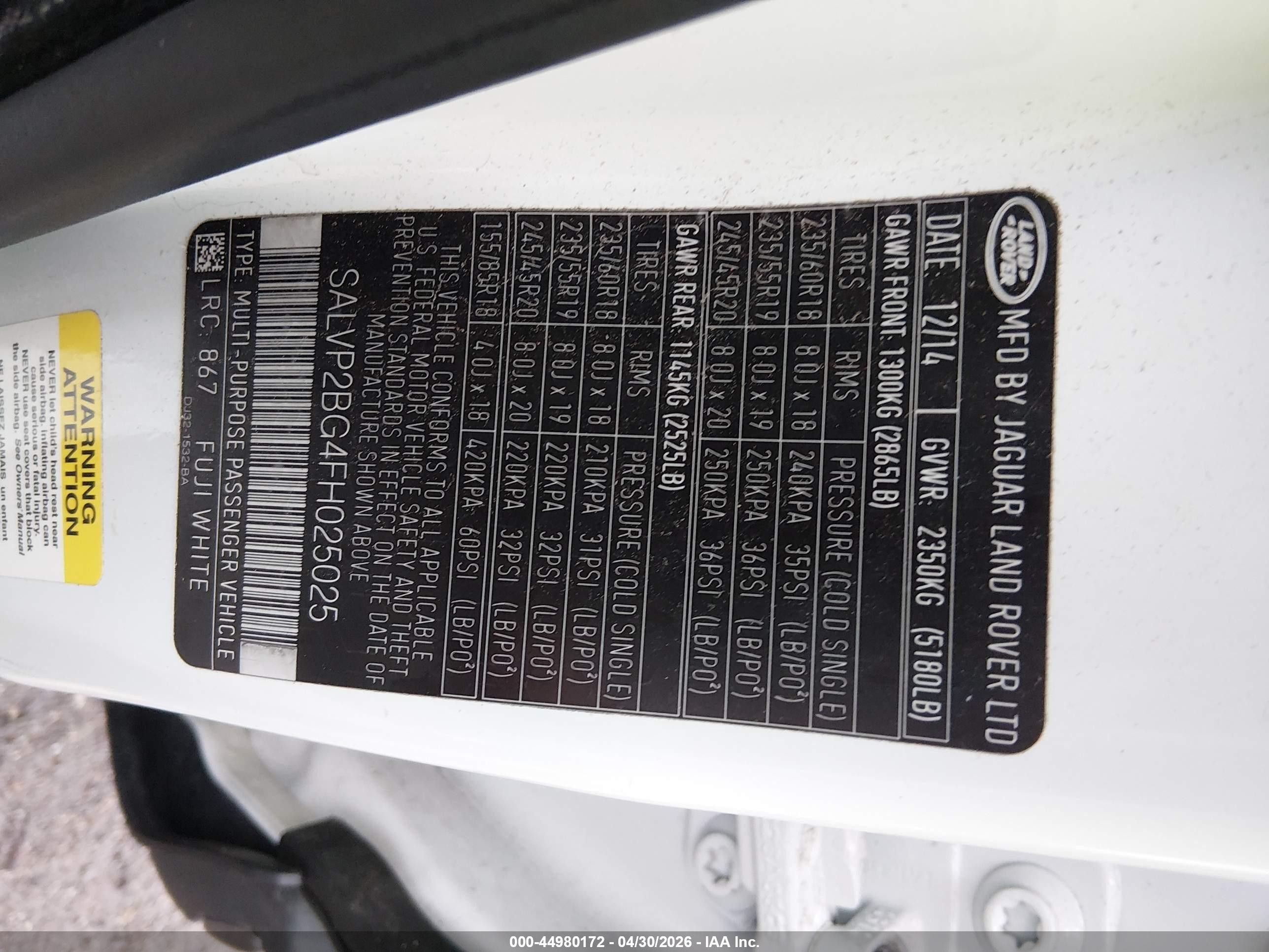 2015 Land Rover Range Rover Evoque Pure White vin: SALVP2BG4FH025025