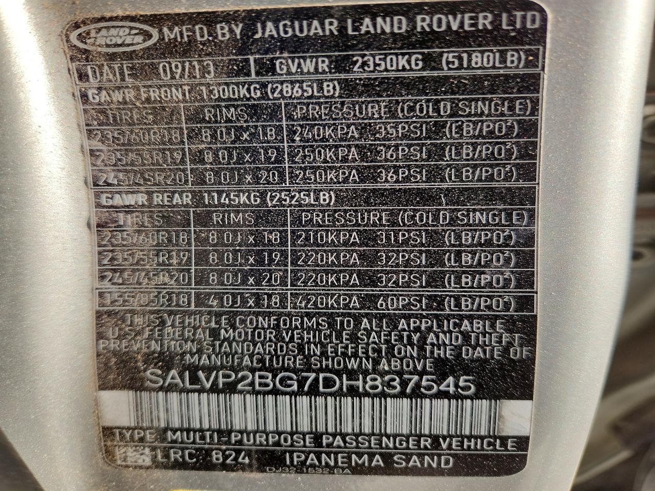 2013 Land Rover Range Rover Evoque Pure Plus Silver vin: SALVP2BG7DH837545