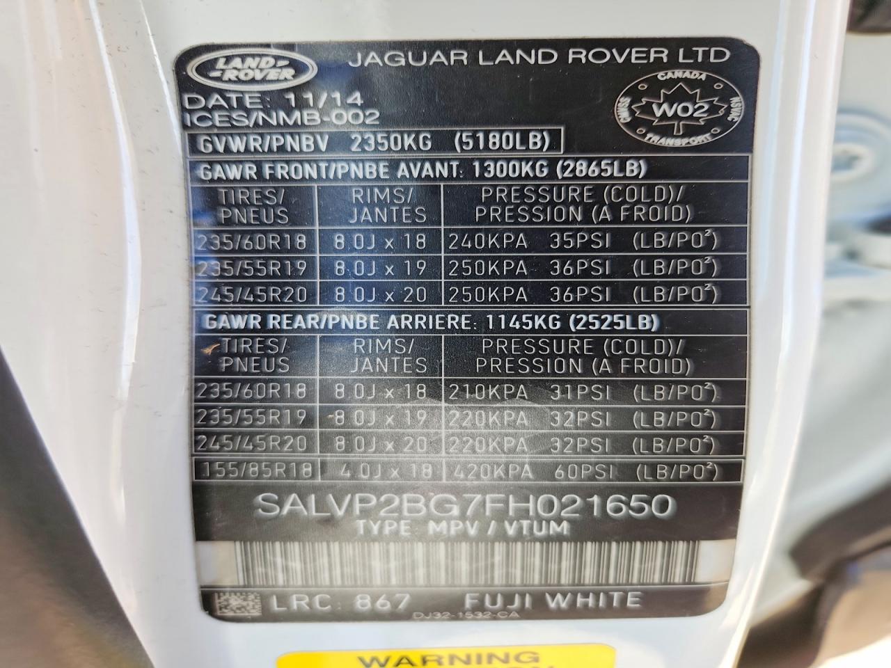 2015 Land Rover Range Rover Evoque Pure Plus White vin: SALVP2BG7FH021650