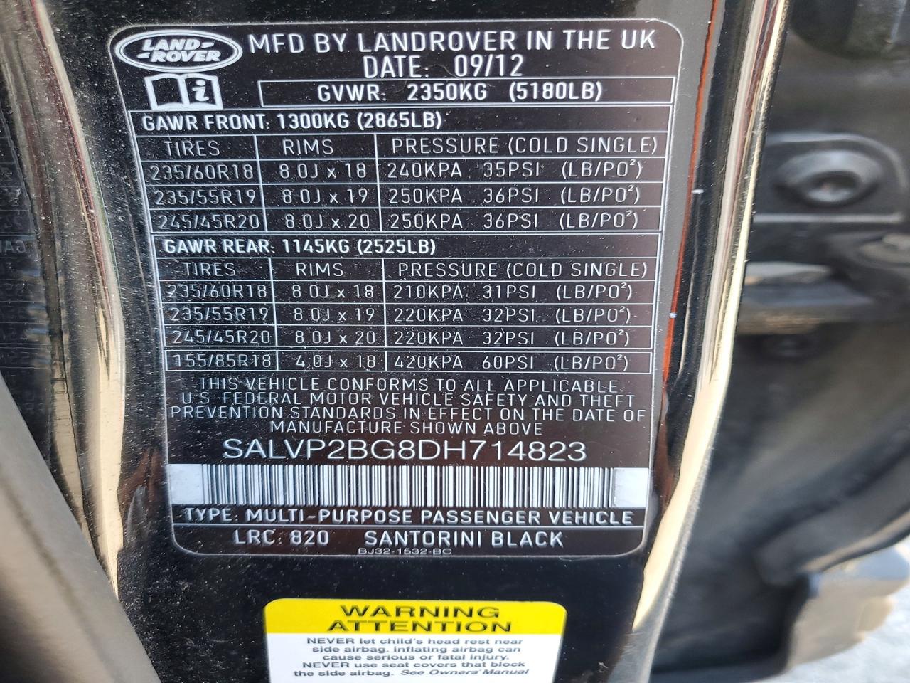 2013 Land Rover Range Rover Evoque Pure Plus Black vin: SALVP2BG8DH714823