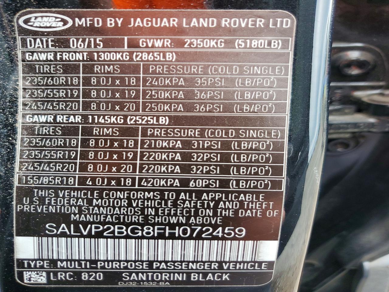 2015 Land Rover Range Rover Evoque Pure Plus Black vin: SALVP2BG8FH072459