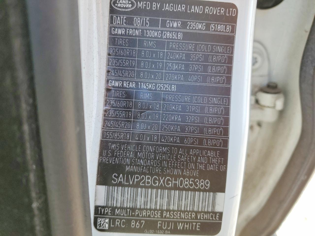 2016 Land Rover Range Rover Evoque Se White vin: SALVP2BGXGH085389