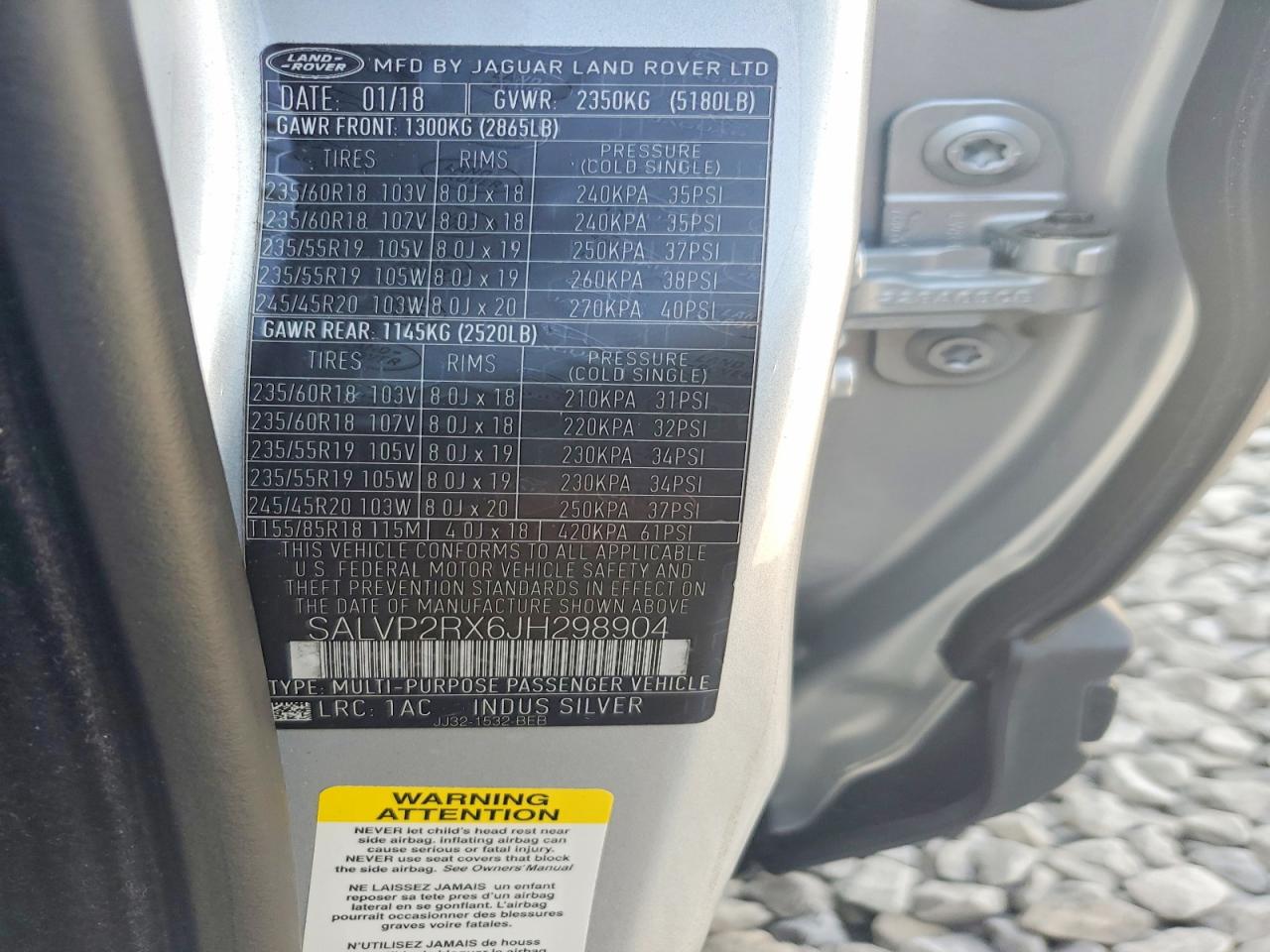 2018 Land Rover Range Rover Evoque Se Silver vin: SALVP2RX6JH298904