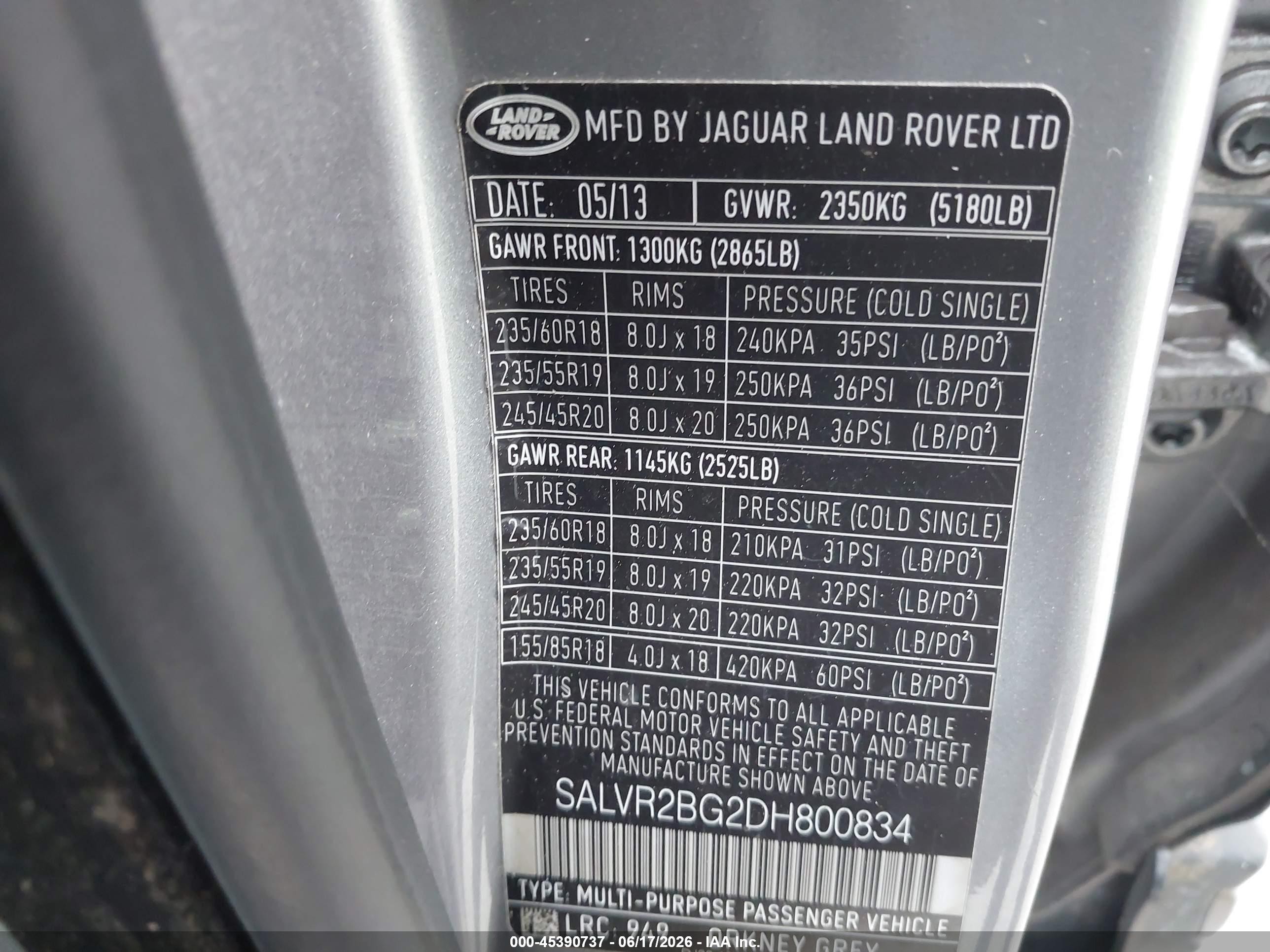 2013 Land Rover Range Rover Evoque Pure Gray vin: SALVR2BG2DH800834