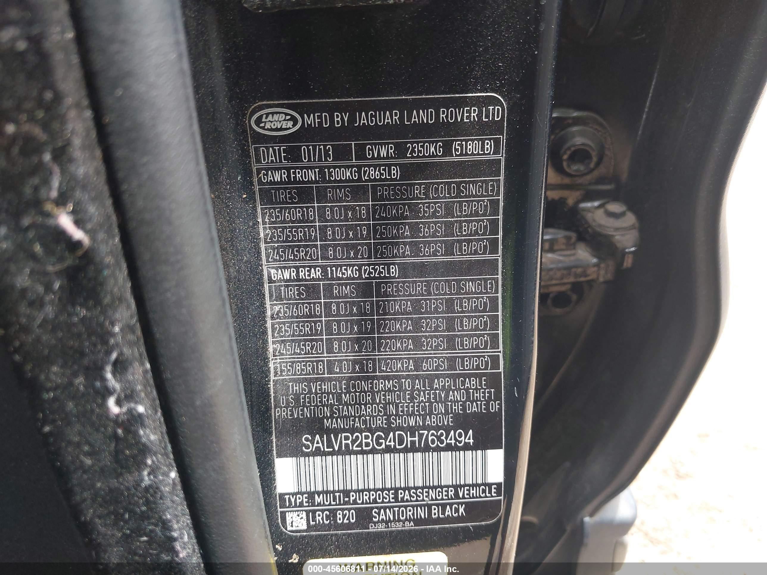 2013 Land Rover Range Rover Evoque Pure Black vin: SALVR2BG4DH763494