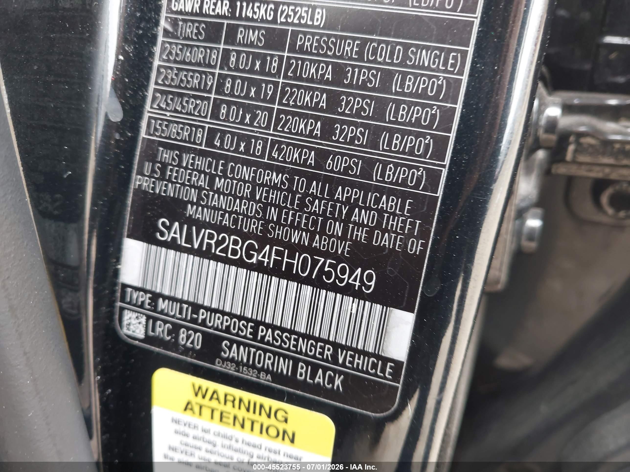 2015 Land Rover Range Rover Evoque Pure Black vin: SALVR2BG4FH075949