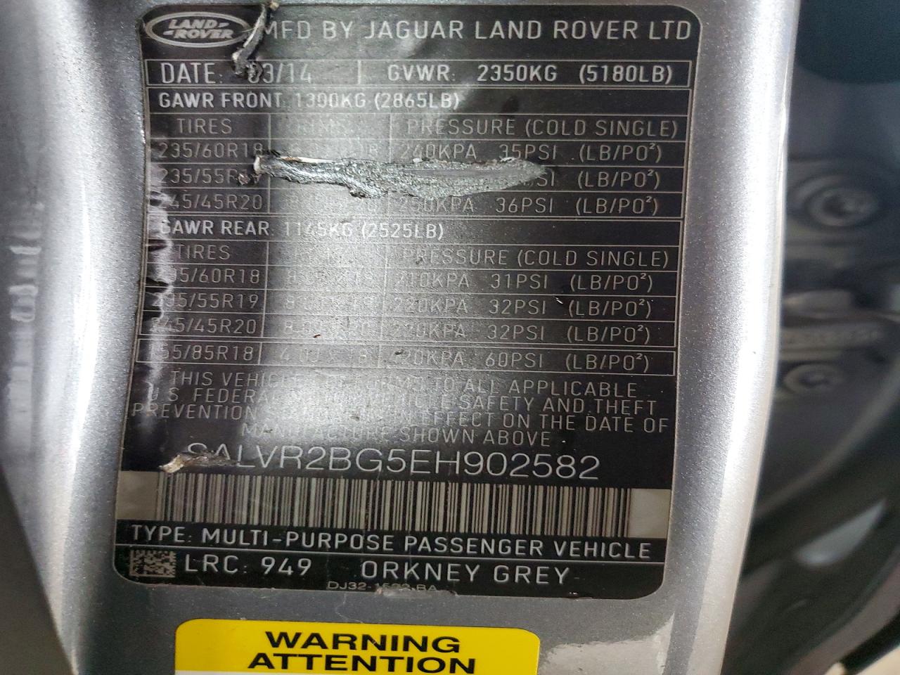 2014 Land Rover Range Rover Evoque Pure Premium Gray vin: SALVR2BG5EH902582