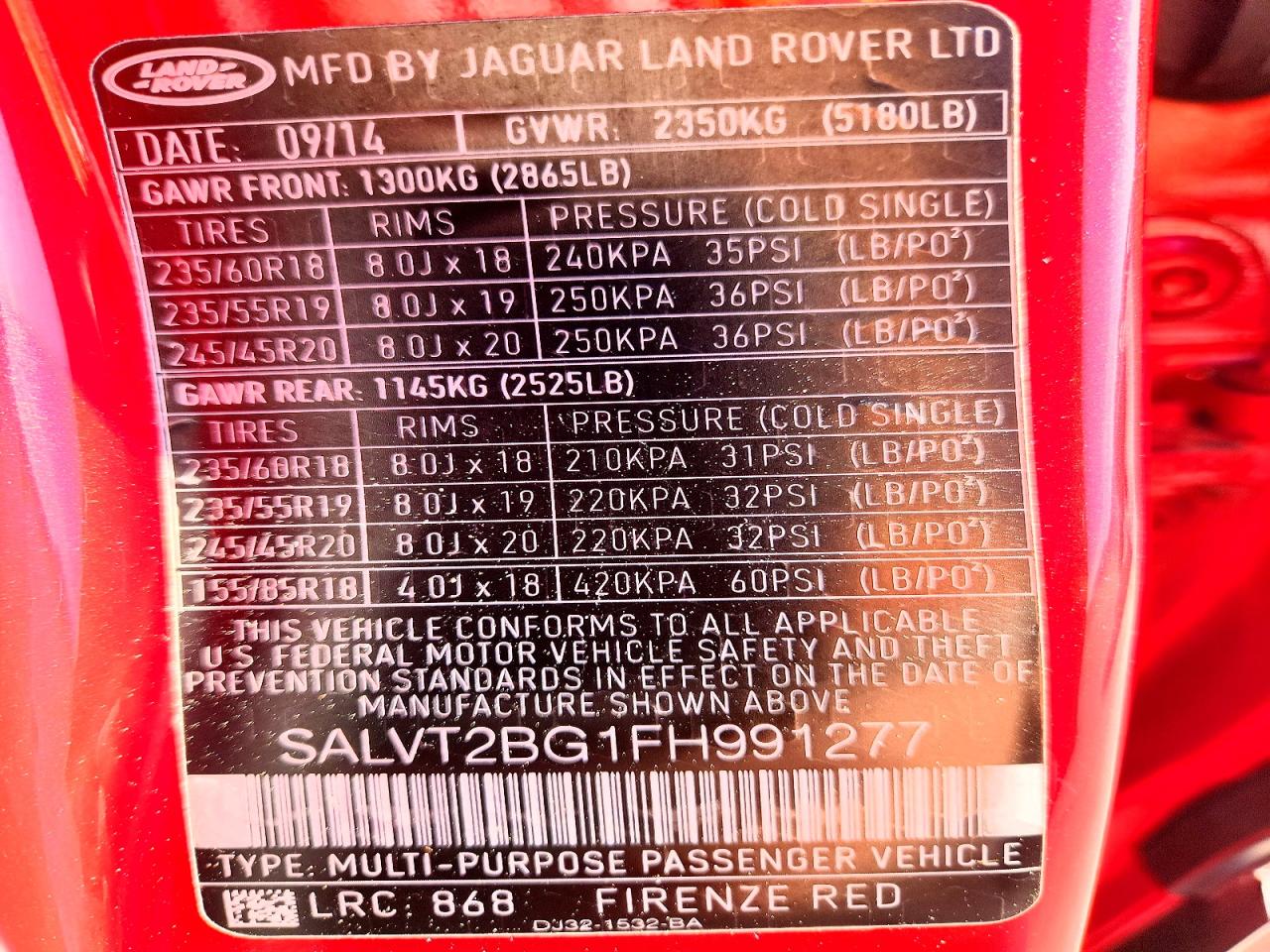 2015 Land Rover Range Rover Evoque Dynamic Premium Красный vin: SALVT2BG1FH991277