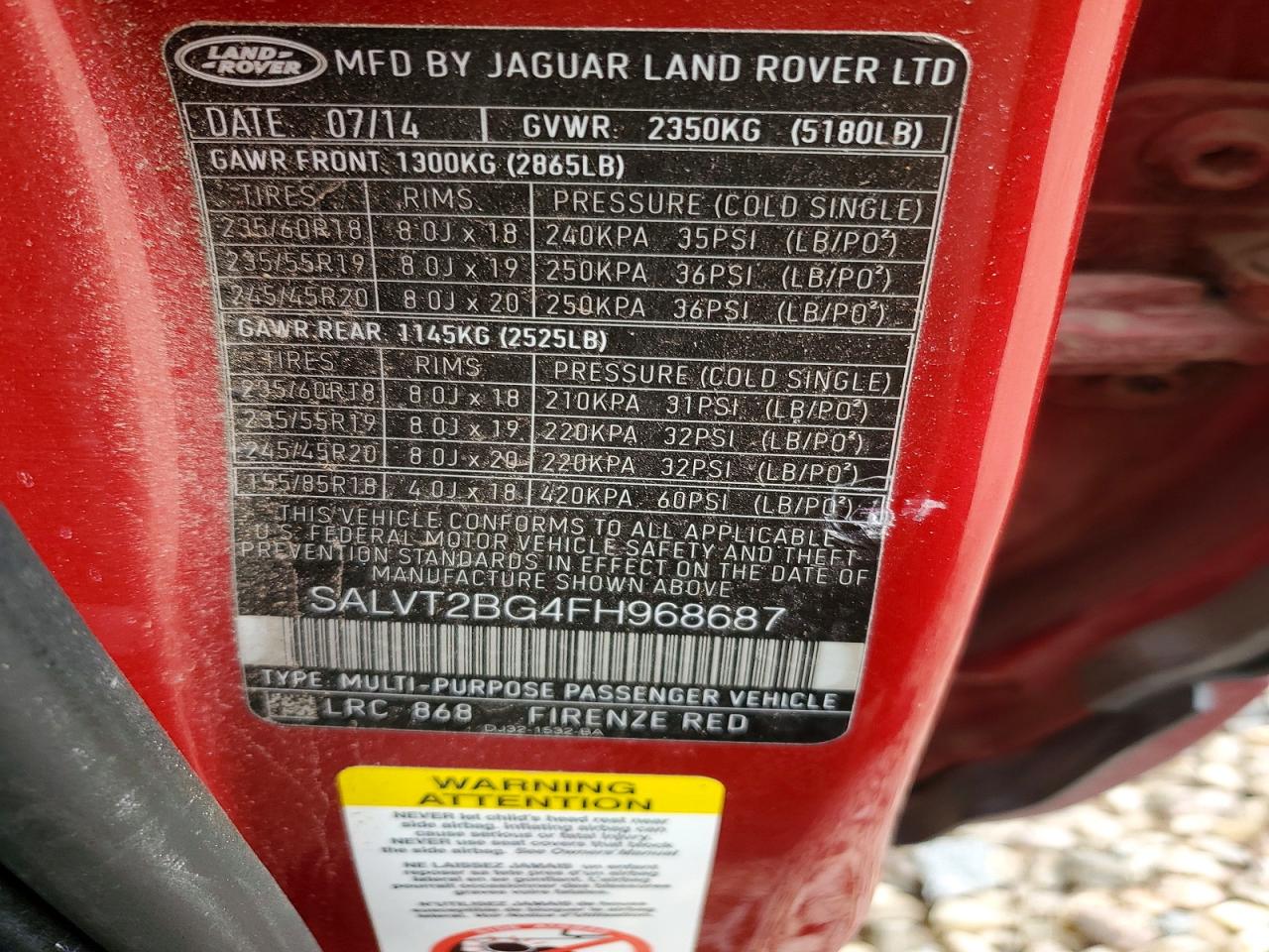 2015 Land Rover Range Rover Evoque Dynamic Premium Red vin: SALVT2BG4FH968687