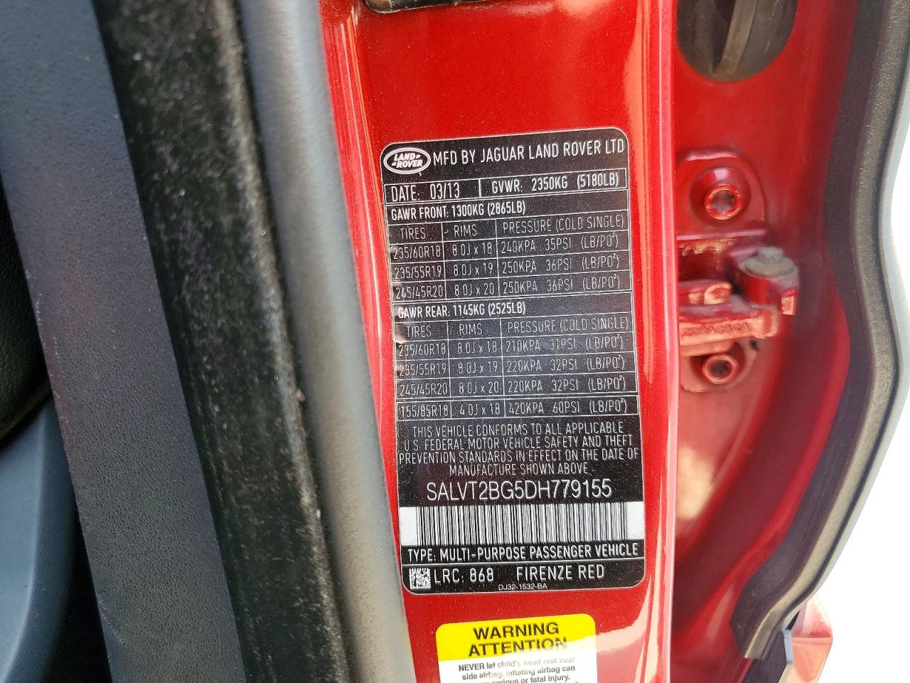 2013 Land Rover Range Rover Evoque Dynamic Premium Red vin: SALVT2BG5DH779155