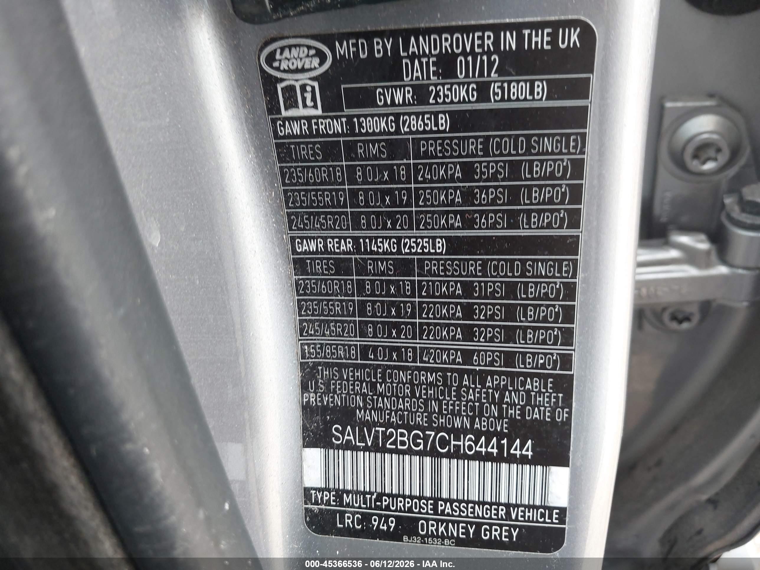 2012 Land Rover Range Rover Evoque Pure Plus Silver vin: SALVT2BG7CH644144