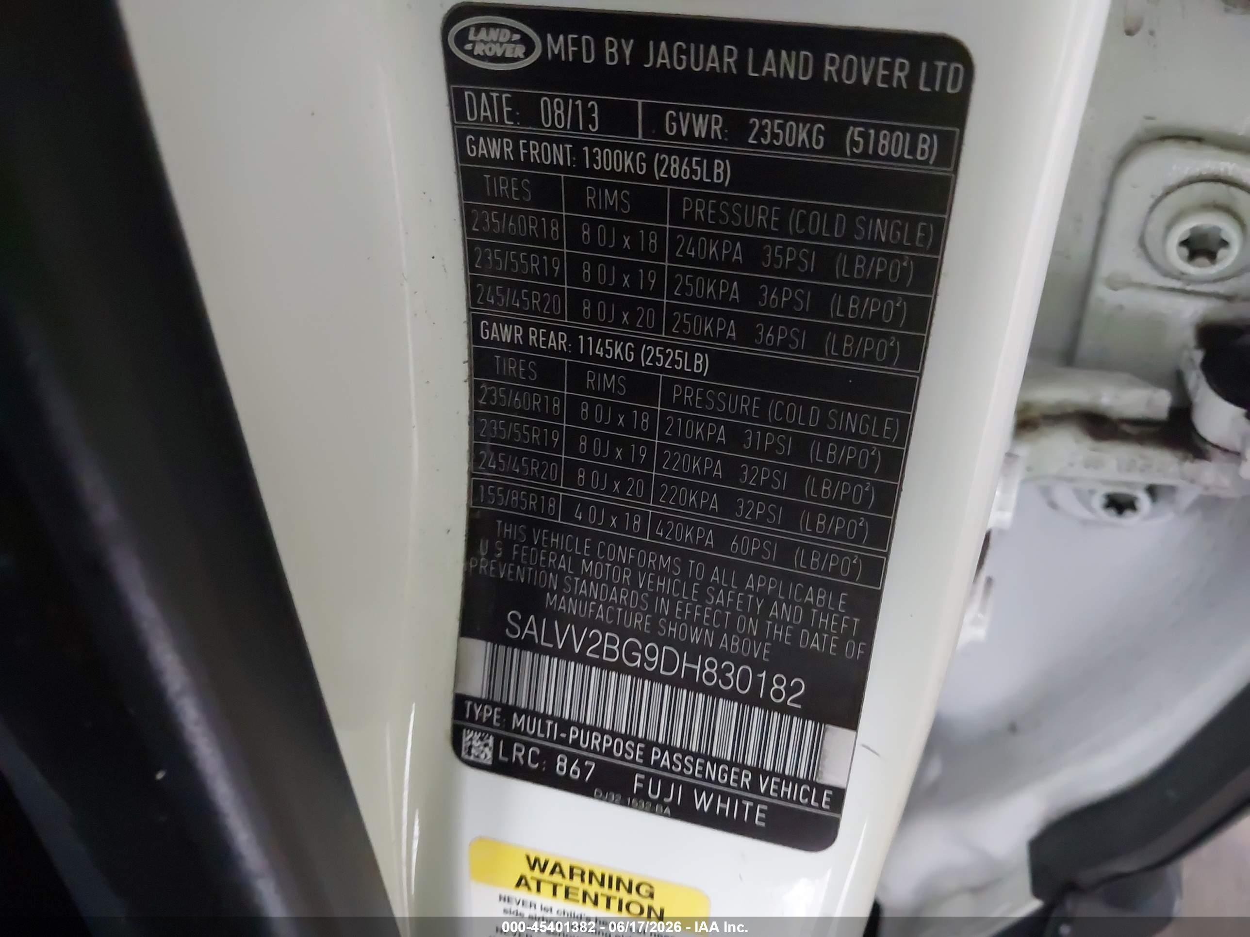 2013 Land Rover Range Rover Evoque Pure White vin: SALVV2BG9DH830182