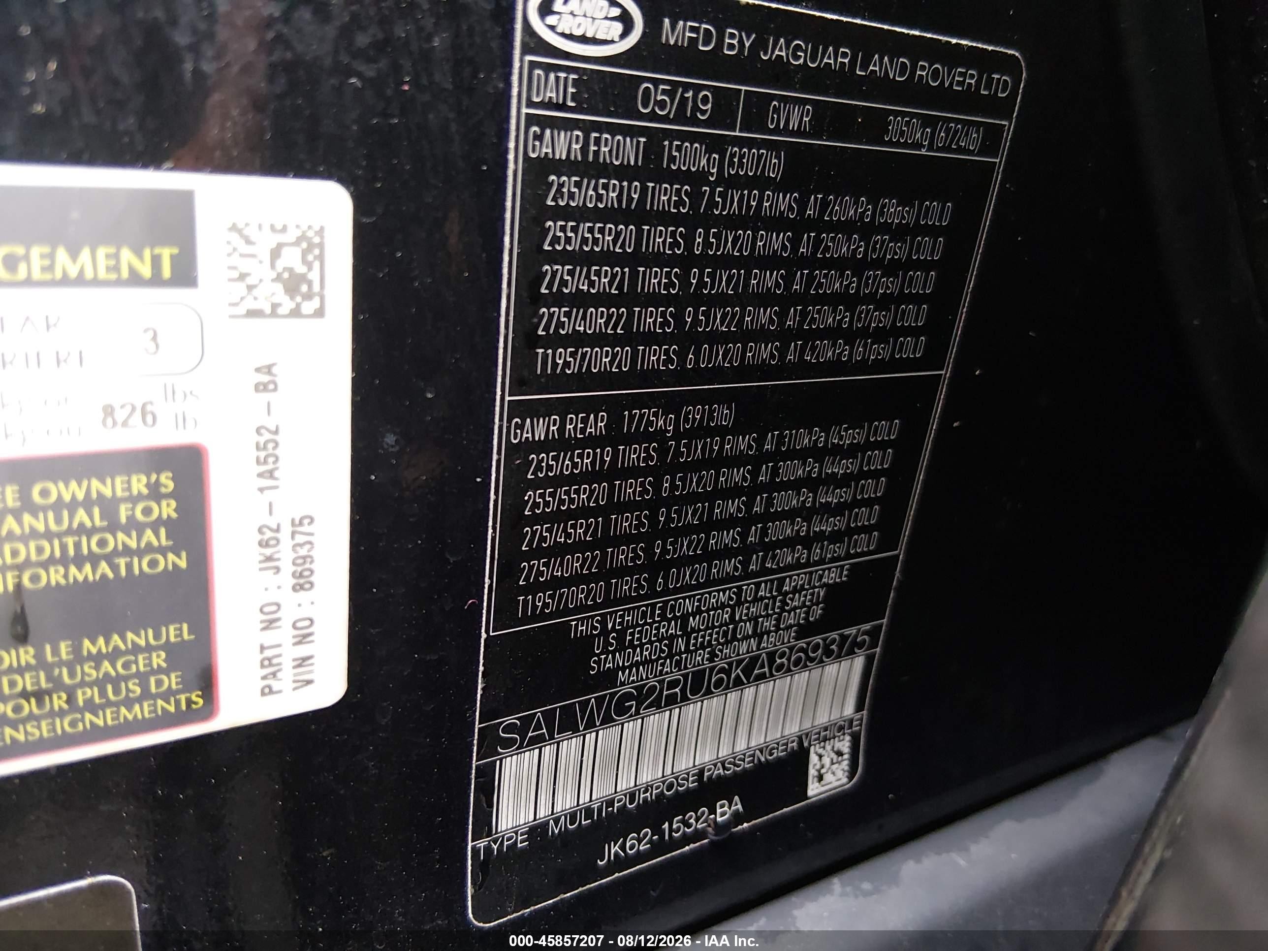 2019 Land Rover Range Rover Sport Se Mhev Black vin: SALWG2RU6KA869375