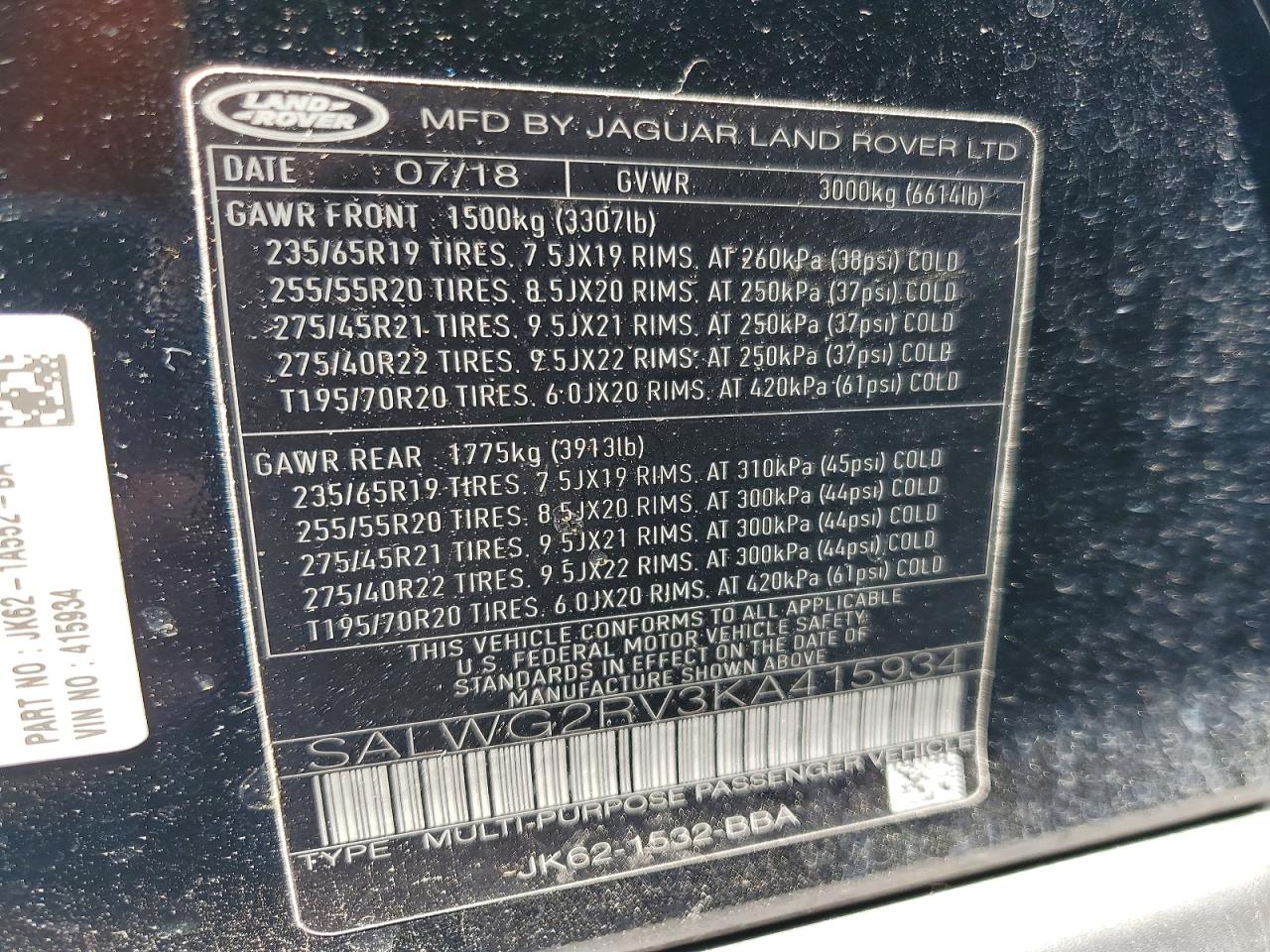 2019 Land Rover Range Rover Sport Se Black vin: SALWG2RV3KA415934