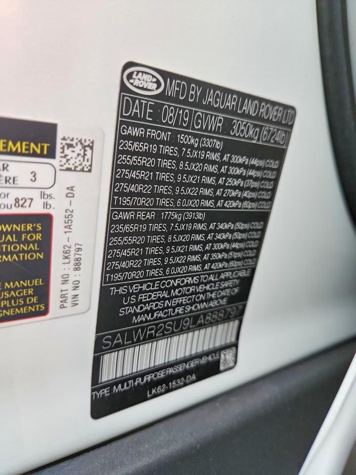 2020 Land Rover Range Rover Sport Hse White vin: SALWR2SU9LA888797