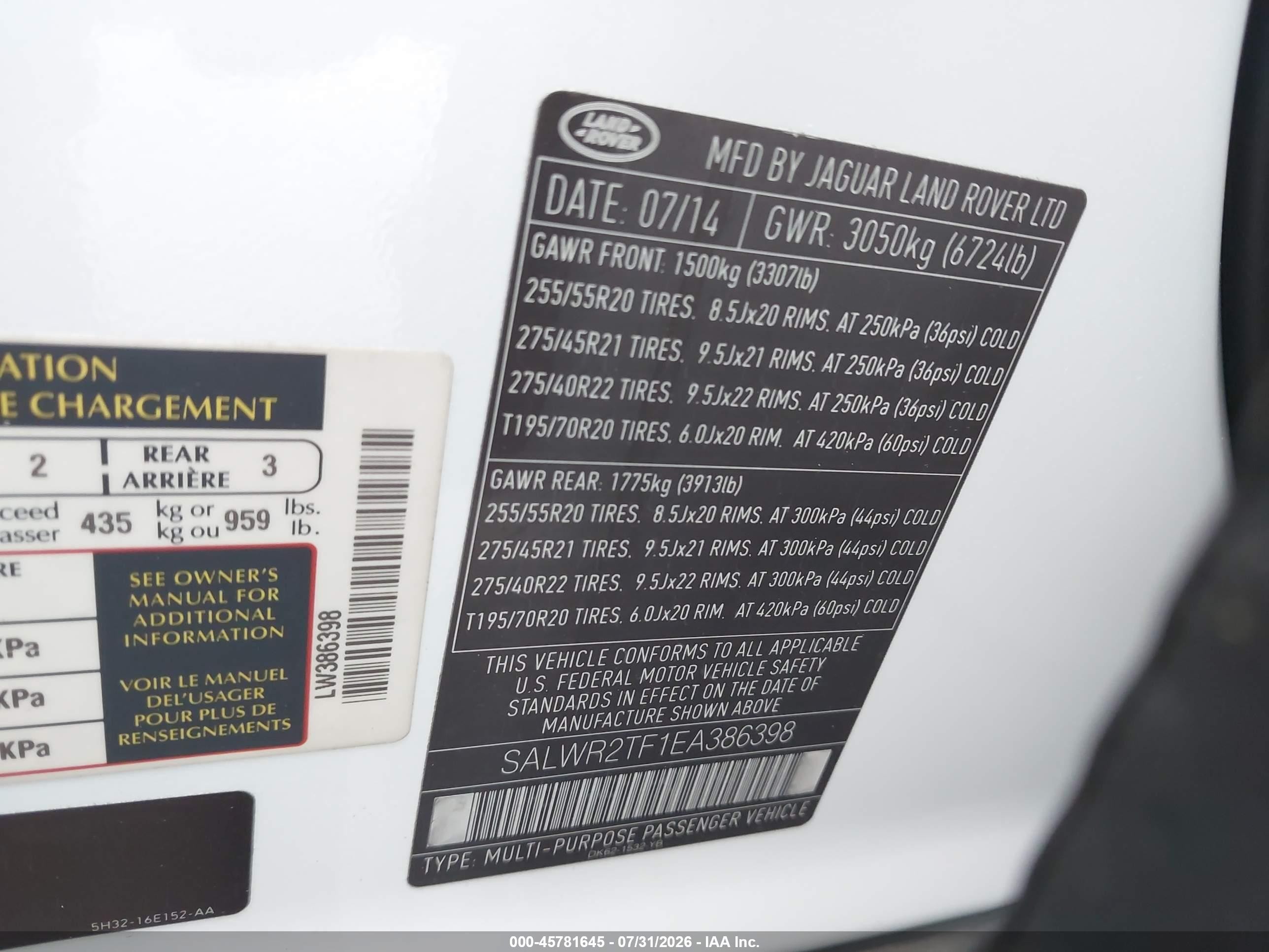 2014 Land Rover Range Rover Sport 5.0l V8 Supercharged White vin: SALWR2TF1EA386398