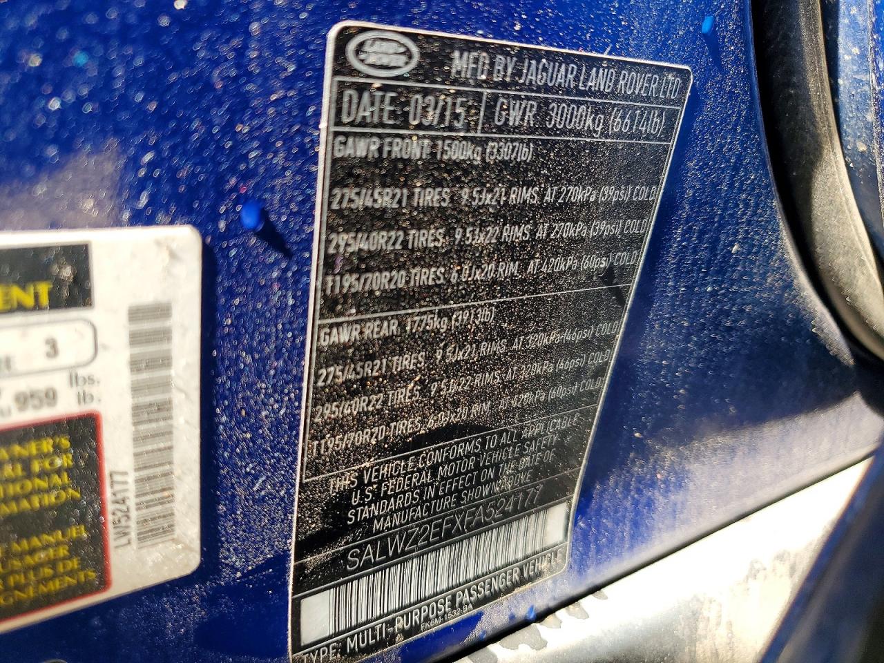 2015 Land Rover Range Rover Sport Svr Blue vin: SALWZ2EFXFA524177