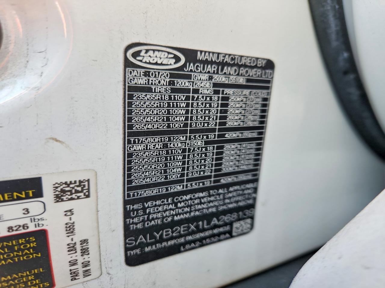 2020 Land Rover Range Rover Velar S White vin: SALYB2EX1LA268139