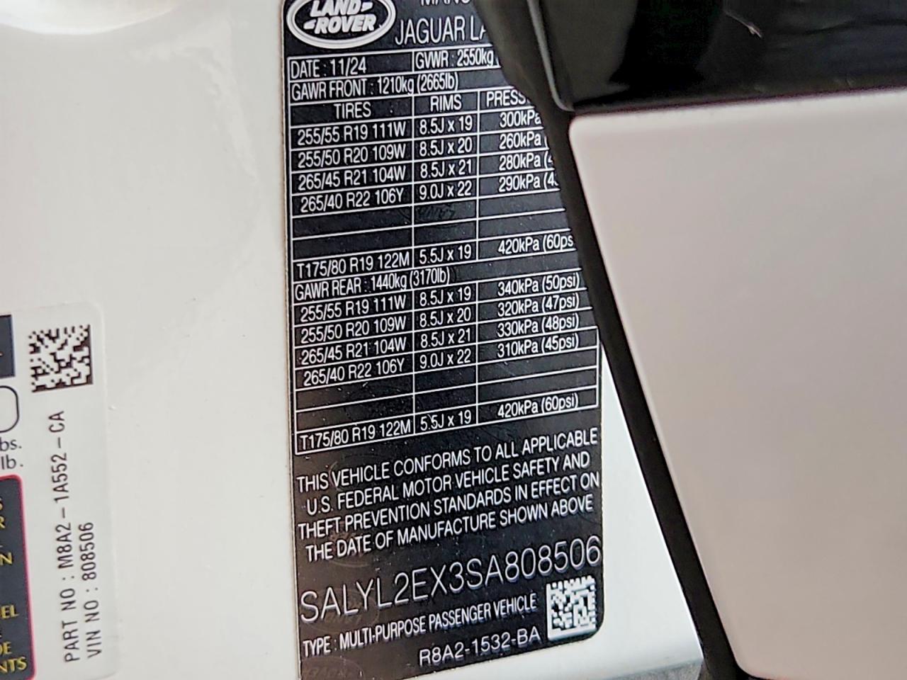 2025 Land Rover Range Rover Velar Dynamic Se White vin: SALYL2EX3SA808506
