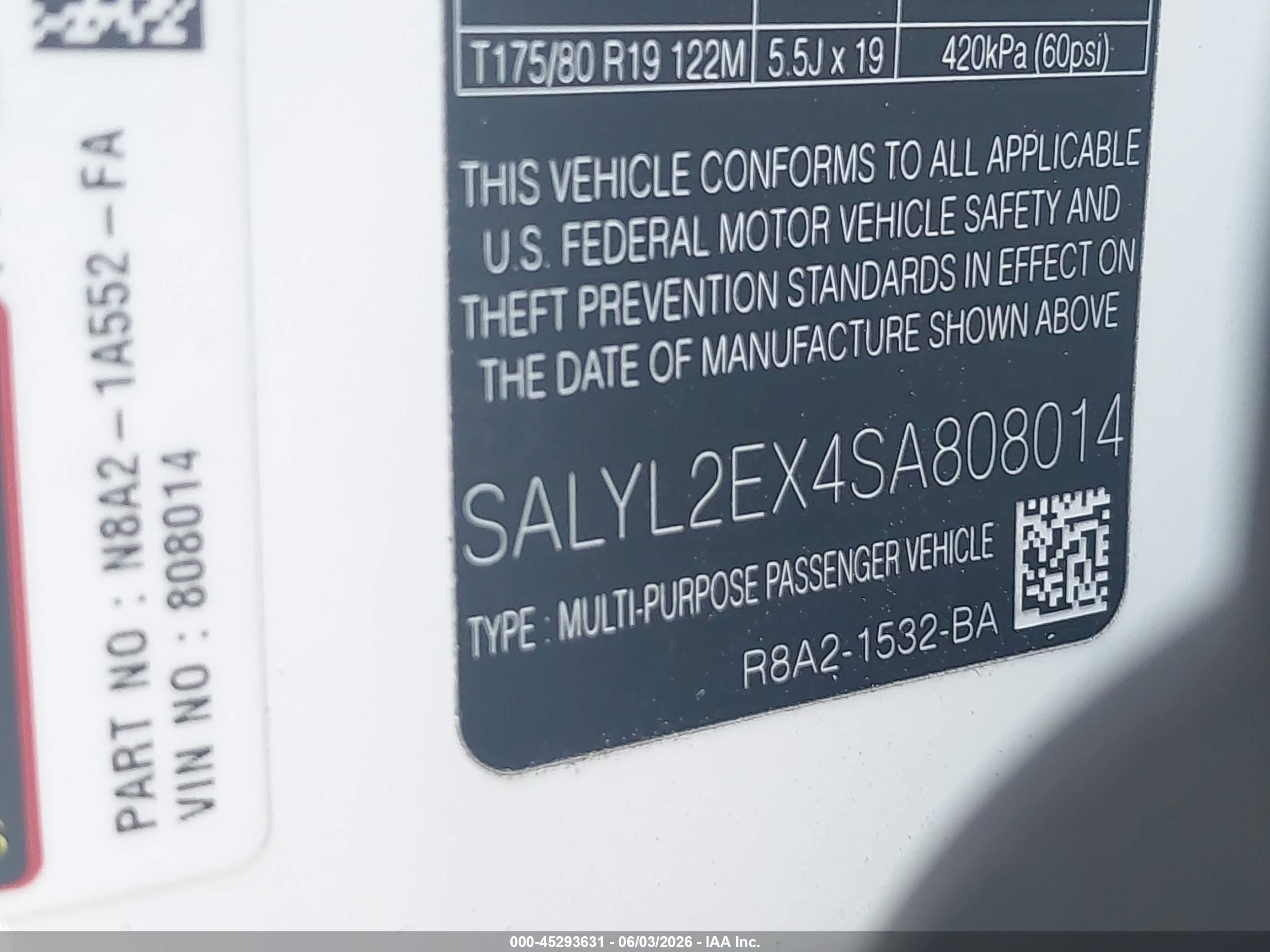 2025 Land Rover Range Rover Velar P250 Dynamic Se White vin: SALYL2EX4SA808014