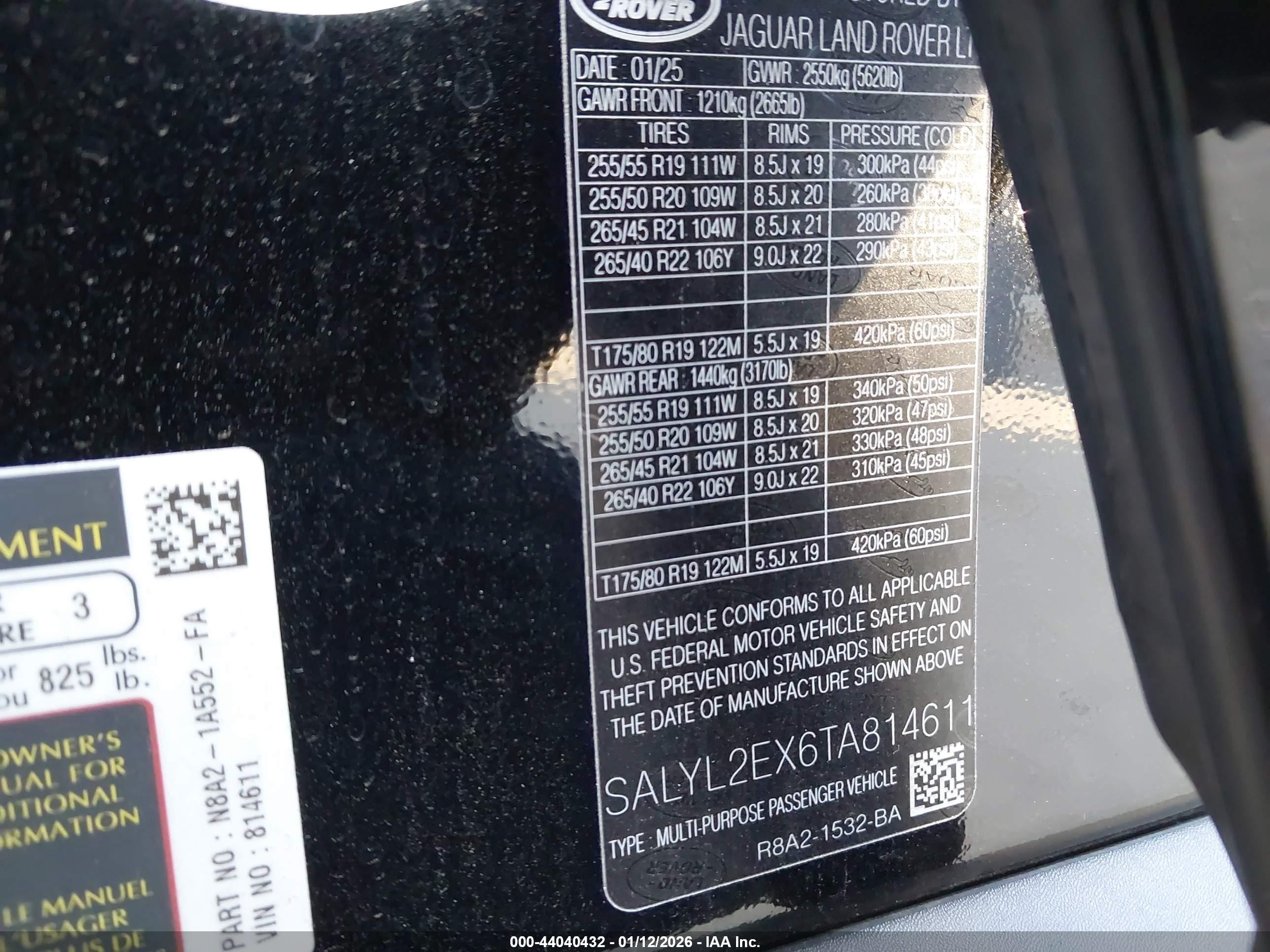 2026 Land Rover Range Rover Velar P250 Dynamic Se Black vin: SALYL2EX6TA814611