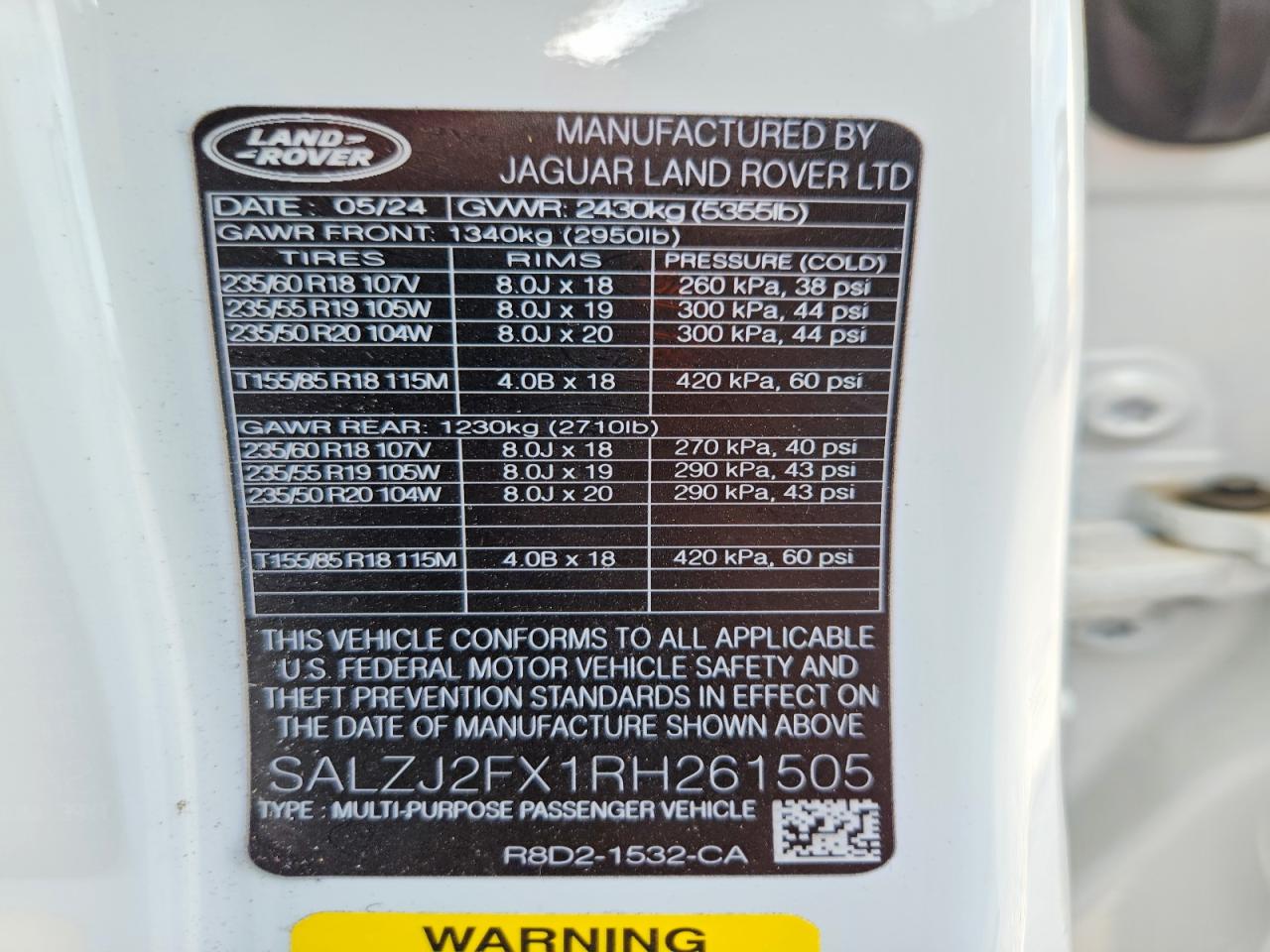 2024 Land Rover Range Rover Evoque S White vin: SALZJ2FX1RH261505